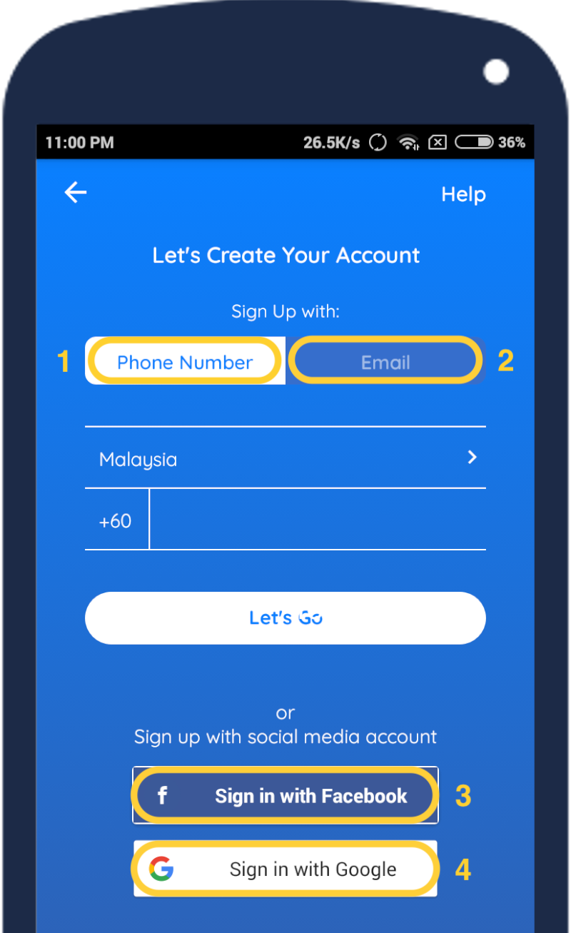 Sync Sign Up Options