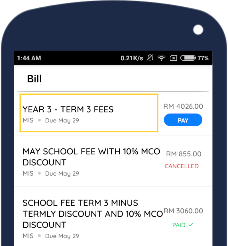 Select Bill to view details
