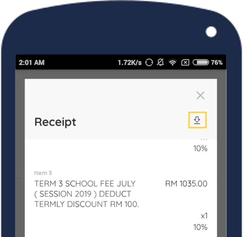 Payment Receipt via app
